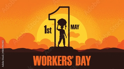 Silhouette of a worker holding a globe against a vibrant sunset celebrating workers day