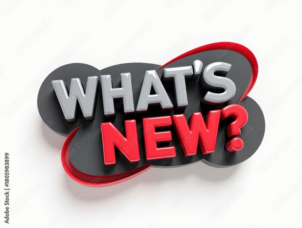 Fototapeta premium Bold 3d text what s new announcement with red and gray colors