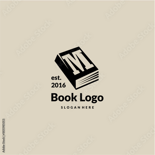 Letter M Logo Design Concept with Book Vector Template