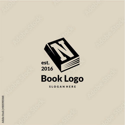 Letter N Logo Design Concept with Book Vector Template