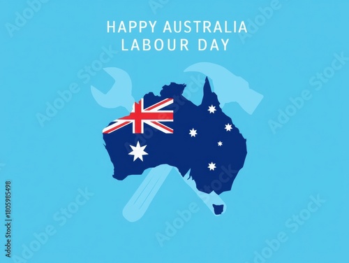 Happy australia labour day with australian flag and tools