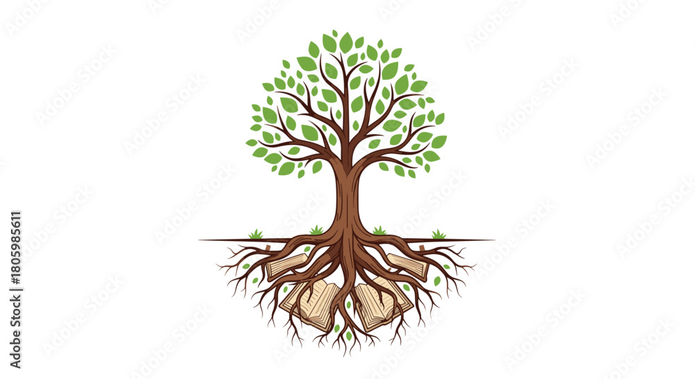 Fototapeta premium Vibrant Tree with Intricate Root System Symbolizing Growth and Life, Generative AI.