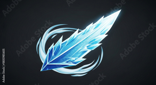 Stylized ice shard with swirling wind effect on a dark background, creating a magical and powerful element for fantasy games and digital artwork
