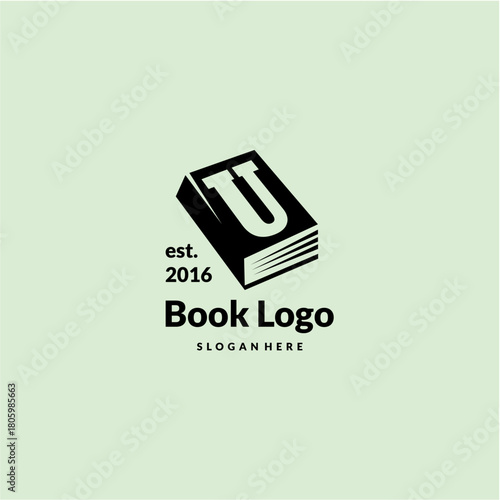 Letter U Logo Design Concept with Book Vector Template