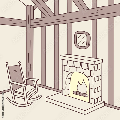 Cozy room with fireplace and rocking chair