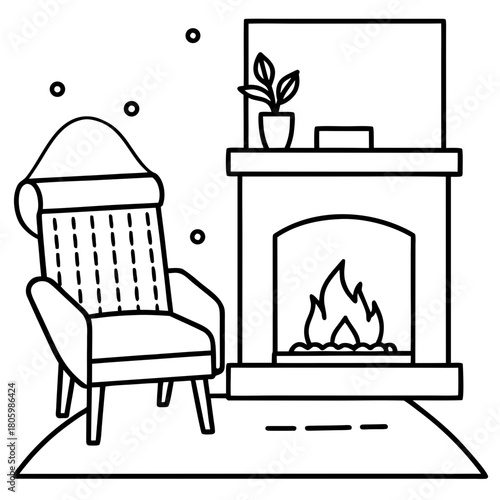 Cozy living room with fireplace and chair scene