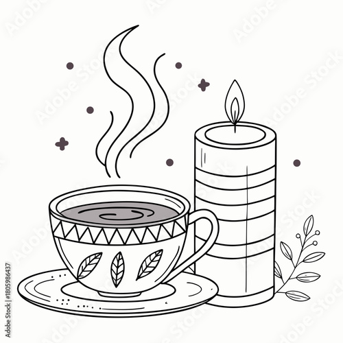 Cozy tea cup and candle for relaxation time