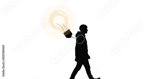 Silhouette of a person carrying a light bulb on their back, Generative AI.