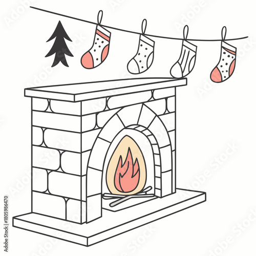 Festive fireplace with stockings, christmas cheer