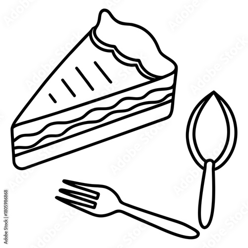 Slice of pie with fork and spoon, dessert time