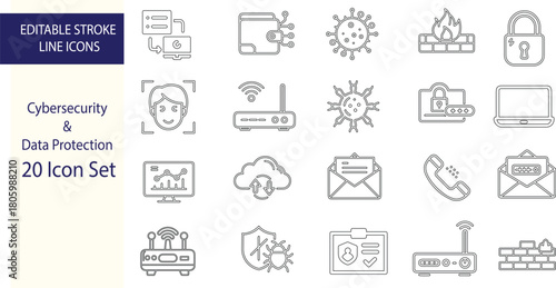 Cybersecurity & Data Protection Icon Set – Security, Encryption & Network Safety Symbols