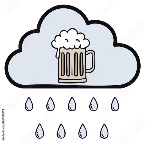 Stylized beer mug icon inside a cloud, symbolizing beer rain and refreshing alcoholic drink