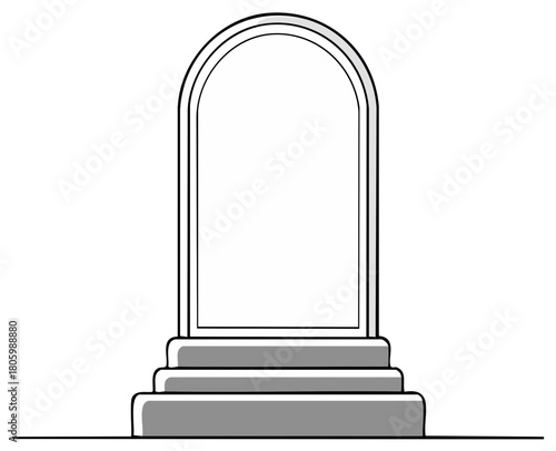 Simple Line Art Tombstone With Arched Top and Steps Monument