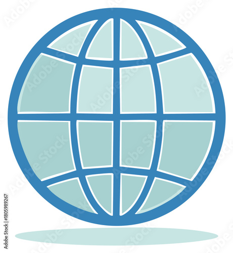 Cartoon Globe Graphic with Blue Border and Outline Design, Global Network Concept