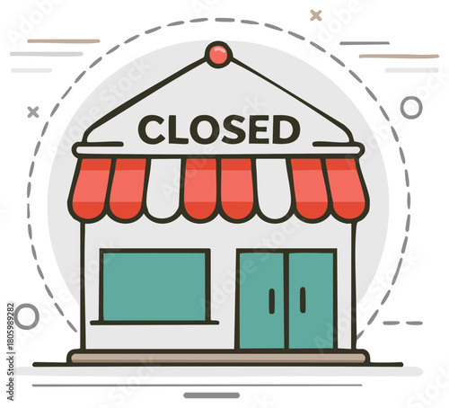 Vector illustration of a storefront with a closed sign hanging over the awning