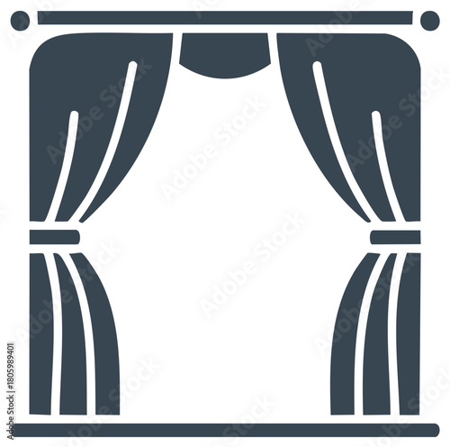Simple theater stage icon with open curtains and valance