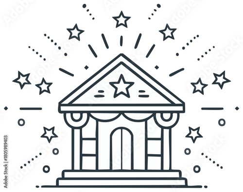 Starry Courthouse Icon, Government Building, Civic Symbol, Justice Concept, Outline Design
