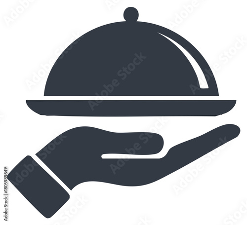 Hand Holding a Covered Food Platter Icon Representing Service Catering and Hospitality