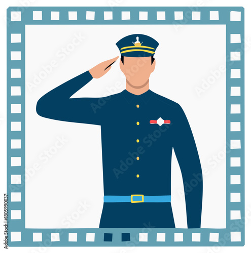 Professional uniformed person saluting showing respect and honor illustration
