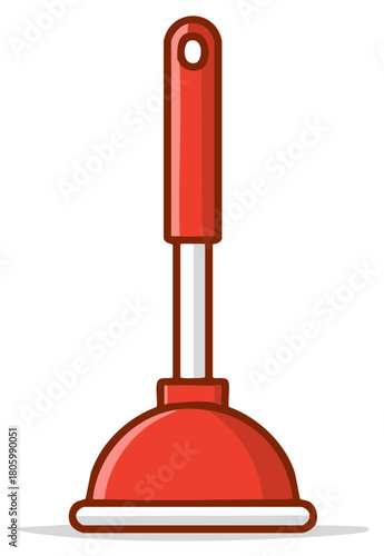 Simple cartoon illustration of a red toilet plunger household plumbing tool