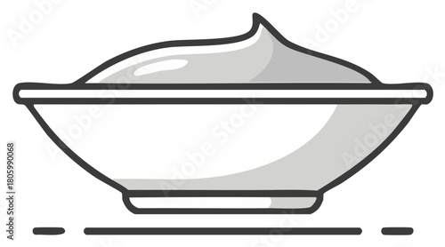 Stylized illustration of a bowl filled with smooth, creamy sauce or dip