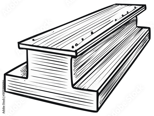 Hand drawn sketch of a wooden I beam or joist. Vector illustration for construction and engineering concepts.