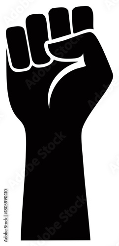 Raised black fist vector graphic icon symbolizing protest, power, and solidarity.