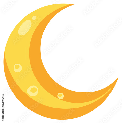 Bright Yellow Crescent Moon Illustration with Textured Surface on White