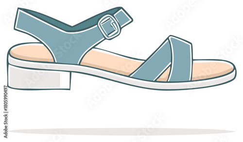 Blue Stylish Sandal with Heel and Straps Illustration, Summer Female Shoes Fashion Design
