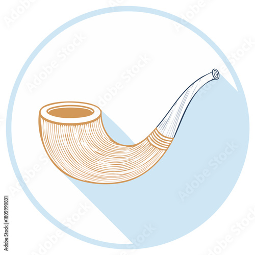 Classic smoking tobacco pipe illustration vector art in a circular frame with long shadow