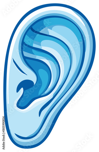 Stylized Blue Ear Illustration Medical Concept Hearing Organ Anatomy and Human Senses