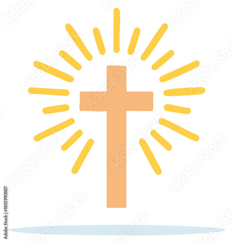 Christian Cross with Light Rays Religious Symbol Illustration