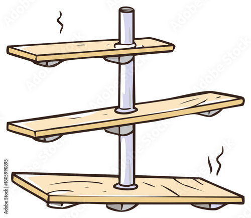 Cartoon illustration of a three tiered wooden food steamer with steam rising from the shelves