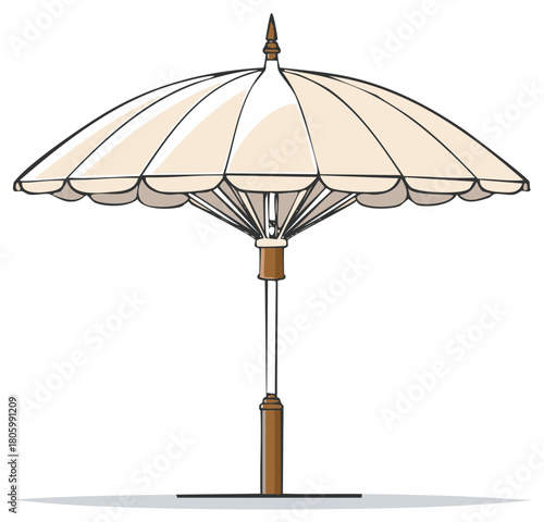 Illustration of a traditional Asian parasol in warm colors.