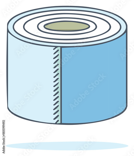 Simple cartoon illustration of a single new blue toilet paper roll