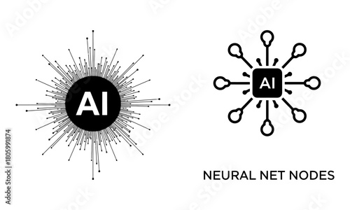 Artificial intelligence, neural network nodes, and data connections concept