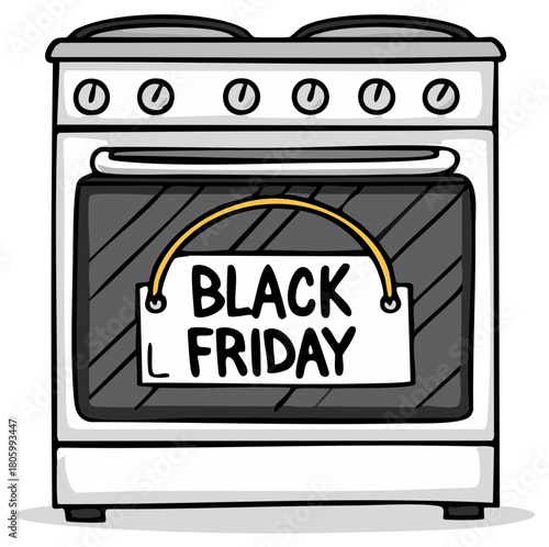 White Oven with Black Friday Sale Sign in Oven Door