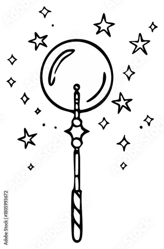 Whimsical Magic Wand Conjuring Stars Illustration for Creative Projects