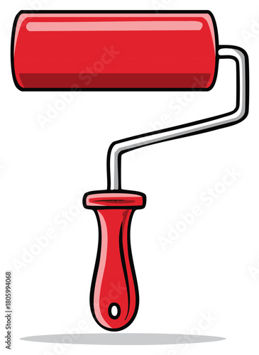 Vector illustration of a red paint roller for painting walls and surfaces renovation preparation
