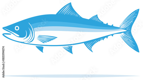 Blue Fish Vector Illustration, Marine Animal, Ocean Wildlife Drawing