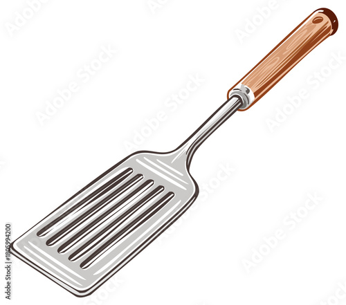 Kitchen Spatula with Wooden Handle Culinary Utensil for Cooking and Grilling