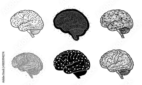 Technological brain concepts for ai, neural networks and digital thinking.