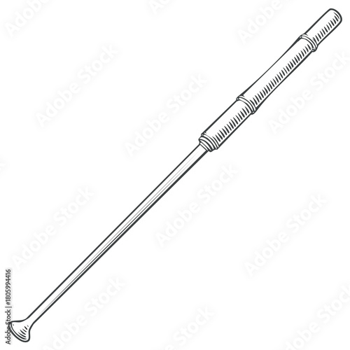 Hand drawn illustration of a traditional bamboo ear pick tool in a vintage engraving style