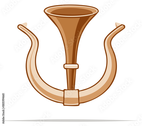 Cartoon illustration of a brown antique horn-shaped musical instrument