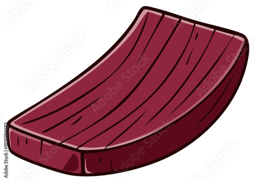 Curved Dark Red Wooden Plank or Boat Hull Section Cartoon Illustration