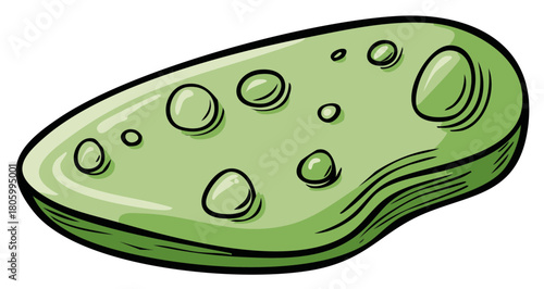 Cartoon Green Sponge With Bubbles Illustration for Cleaning and Skincare Concepts