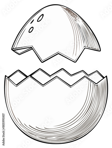 Cracked Easter Egg Illustration Hatching Open with Zigzag Edges and Sketchy Texture