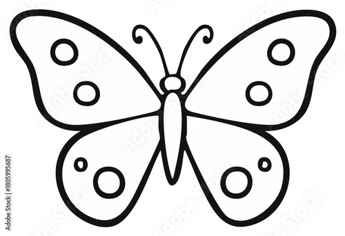Simple butterfly line drawing with wing spots for a kids coloring book page