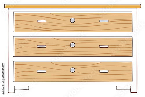 Modern white and light wood chest of drawers with three drawers vector illustration