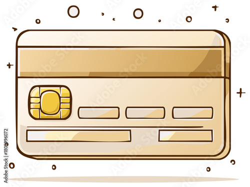 Illustration of a golden credit card with a chip and payment information